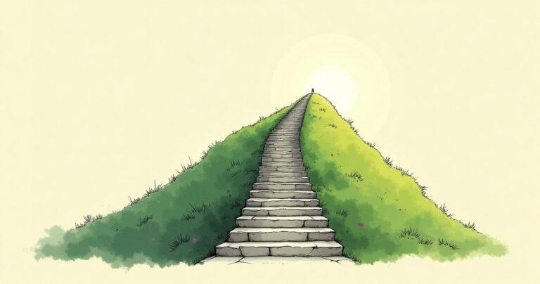 Stone staircase climbing a green hill toward the sun, illustrating Stoic preparation for the road ahead